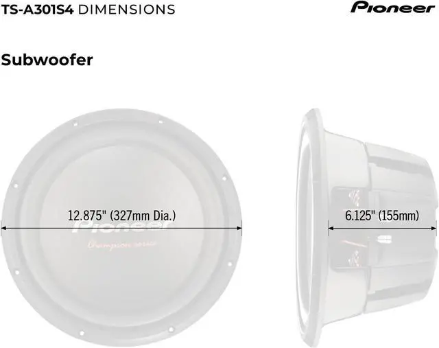 Alt view image 6 of 6 - PIONEER TS-A301S4 - Powerful 12-inch Subwoofer, 1600 Watts Peak Power, Single 4 Ohms Voice Coil for a Powerful Bass