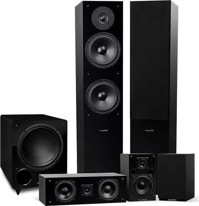 Main image of Fluance Elite High Definition Surround Sound Home Theater 5.1 Speaker System Including 3-Way Floorstanding Towers, Center Channel, Rear Surround Speakers and a DB10 Subwoofer - Black Ash (SX51BR)
