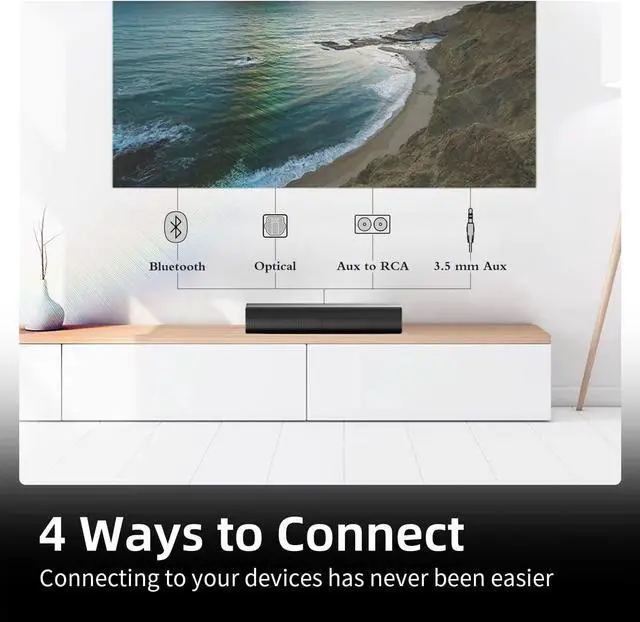 Alt view image 3 of 6 - Sound Bars for TV 16-inch, Cinematic TV Bluetooth Sound Bar with Impactful Bass with Remote Control, Wall Mountable Sound Bar Work with Traditional or Smart TV, Computer
