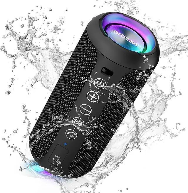 Main image of Ortizan Portable Bluetooth Speaker: IPX7 Waterproof, 24W Loud Sound, Deep Bass, Bluetooth 5.3, LED Lights, Wireless Stereo Pairing, 30H Playtime, for Home/Outdoor/Party/Beach, Birthday Gift (Black)