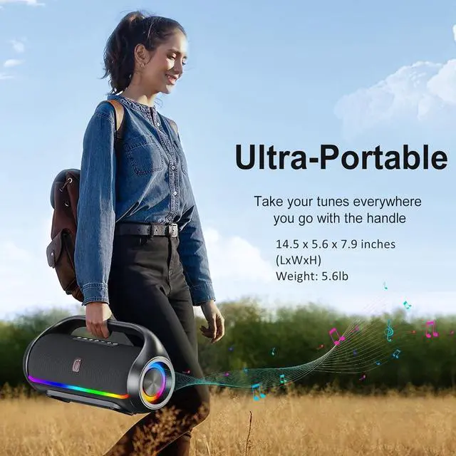Alt view image 5 of 7 - Portable Bluetooth Speaker Wireless: IPX5 Waterproof Speaker Boom Music Box with Disco Light for Indoor Outdoor Parties, Powerful Bass Stereo Sound Loud Speaker Support USB/TF Card/AUX/FM/TWS