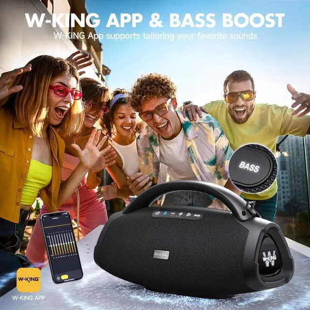 Alt view image 3 of 7 - W-KING 300W Peak 200W RMS Portable Bluetooth Speakers, Massive Bass Party Boombox IPX7 Waterproof Bluetooth Speaker Large, Loud Outdoor Wireless Speaker/V5.3/EQ APP/Fast Charge/Stereo Pair/Guitar in