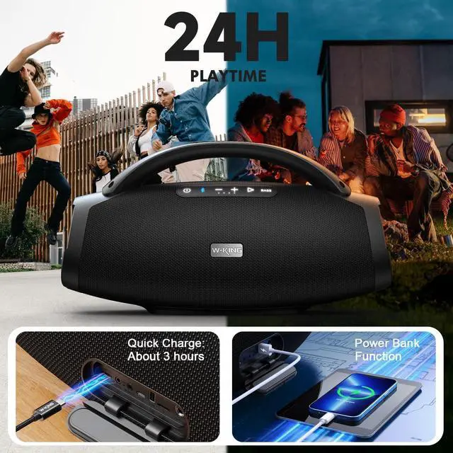 Alt view image 5 of 7 - W-KING 300W Peak 200W RMS Portable Bluetooth Speakers, Massive Bass Party Boombox IPX7 Waterproof Bluetooth Speaker Large, Loud Outdoor Wireless Speaker/V5.3/EQ APP/Fast Charge/Stereo Pair/Guitar in