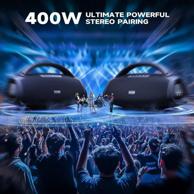Alt view image 7 of 7 - W-KING 300W Peak 200W RMS Portable Bluetooth Speakers, Massive Bass Party Boombox IPX7 Waterproof Bluetooth Speaker Large, Loud Outdoor Wireless Speaker/V5.3/EQ APP/Fast Charge/Stereo Pair/Guitar in