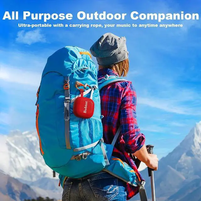 Alt view image 2 of 7 - Bobtot Bluetooth Speaker Portable Wireless Speakers - 16 Hours Playtime Waterproof Speaker, Loud Stereo Sound, Mini Speaker with TWS, Built-in Mic, Strap to Carry for Home Travel Sport, Red