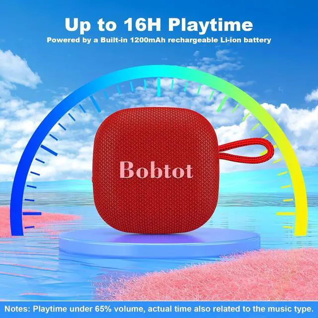 Alt view image 6 of 7 - Bobtot Bluetooth Speaker Portable Wireless Speakers - 16 Hours Playtime Waterproof Speaker, Loud Stereo Sound, Mini Speaker with TWS, Built-in Mic, Strap to Carry for Home Travel Sport, Red