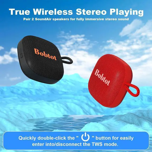 Alt view image 7 of 7 - Bobtot Bluetooth Speaker Portable Wireless Speakers - 16 Hours Playtime Waterproof Speaker, Loud Stereo Sound, Mini Speaker with TWS, Built-in Mic, Strap to Carry for Home Travel Sport, Red