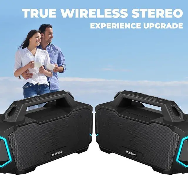 Alt view image 7 of 7 - Bluetooth Speaker,Musibaby M1 Portable Bluetooth Speakers:Loud Stereo Sound with Subwoofer,Deep Bass,IPX6 Waterproof,Wireless Speaker with BT5.3,Dual Pairing,20H+ Playtime for Outdoor,Beach(Blk)
