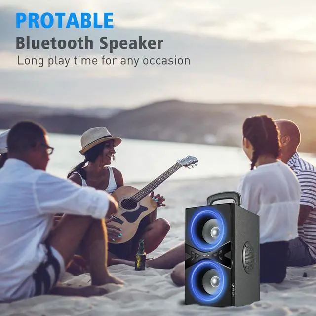 Alt view image 3 of 7 - Bluetooth Speakers, Wireless TWS Portable Speaker with Lights,100dB Loud Subwoofer 80w(Peak) Stereo Sound, Bassup Technology, Long Playtime for Outdoor Party
