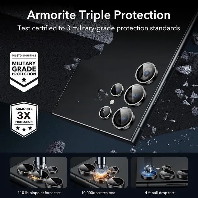 Alt view image 3 of 7 - for  Galaxy S24 Ultra Camera Lens Protector Individual Lens Protectors Scratch-Resistant Ultra-Thin Tempered Glass with Aluminum Edging Galaxy S24 Ultra Case Friendly 2 Sets Black
