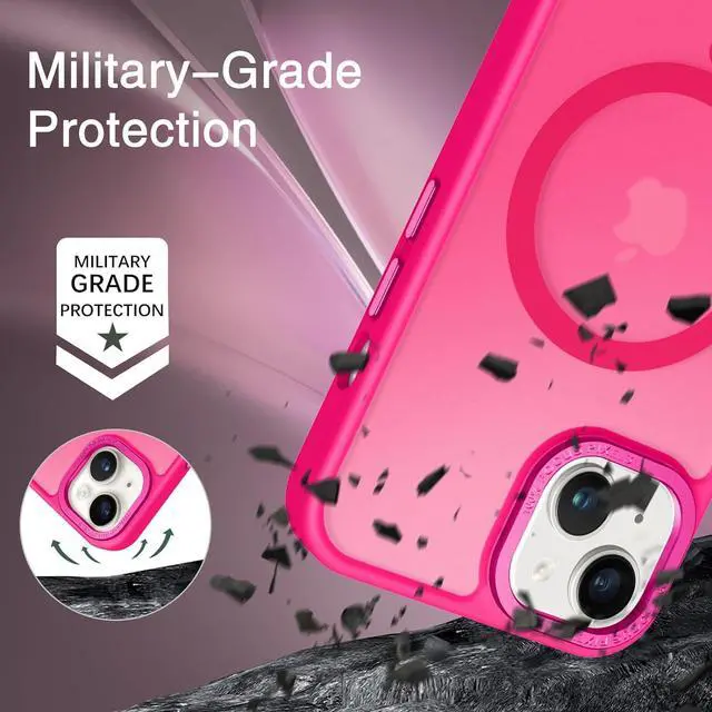 Alt view image 3 of 7 - Magnetic for iPhone 13 Case & iPhone 14 Case [Compatible with Magsafe] Translucent Matte Phone Case iPhone 13/14 Slim Shockproof Women Men Protective Cover for iPhone 13/14 6.1 Hot Pink