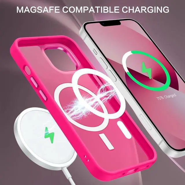 Alt view image 4 of 7 - Magnetic for iPhone 13 Case & iPhone 14 Case [Compatible with Magsafe] Translucent Matte Phone Case iPhone 13/14 Slim Shockproof Women Men Protective Cover for iPhone 13/14 6.1 Hot Pink