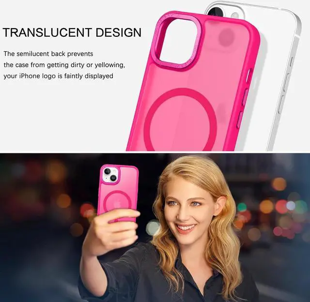 Alt view image 7 of 7 - Magnetic for iPhone 13 Case & iPhone 14 Case [Compatible with Magsafe] Translucent Matte Phone Case iPhone 13/14 Slim Shockproof Women Men Protective Cover for iPhone 13/14 6.1 Hot Pink
