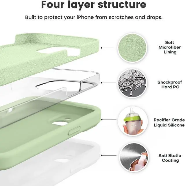 Alt view image 2 of 7 - Compatible with iPhone 13 Case, Liquid Silicone Upgrade [Camera Protection] [Soft Anti-Scratch Microfiber Lining] Shockproof Phone Case for iPhone 13 6.1 inch - Matcha