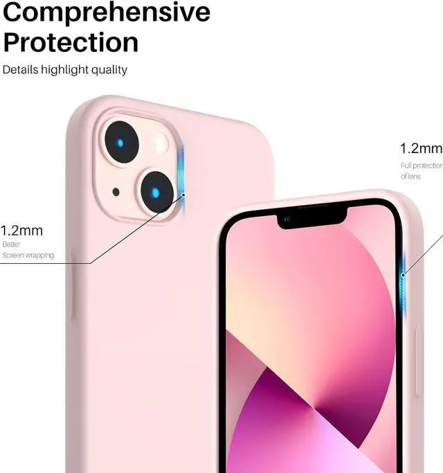 Alt view image 4 of 7 - Compatible with iPhone 13 Case 6.1 Slim Liquid Silicone 3 Layers Full Covered Soft Gel Rubber Case Cover 6.1 inch-Chalk Pink