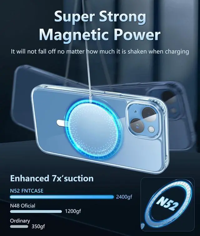 Alt view image 3 of 7 - for iPhone 14 Phone Case: iPhone 13 Phone Clear Case Magnetic Military Grade Drop Protection Anti Yellowing Cell Phone Cover - Rugged Shockproof Protective Bumper - 6.1 Inch (Clear)