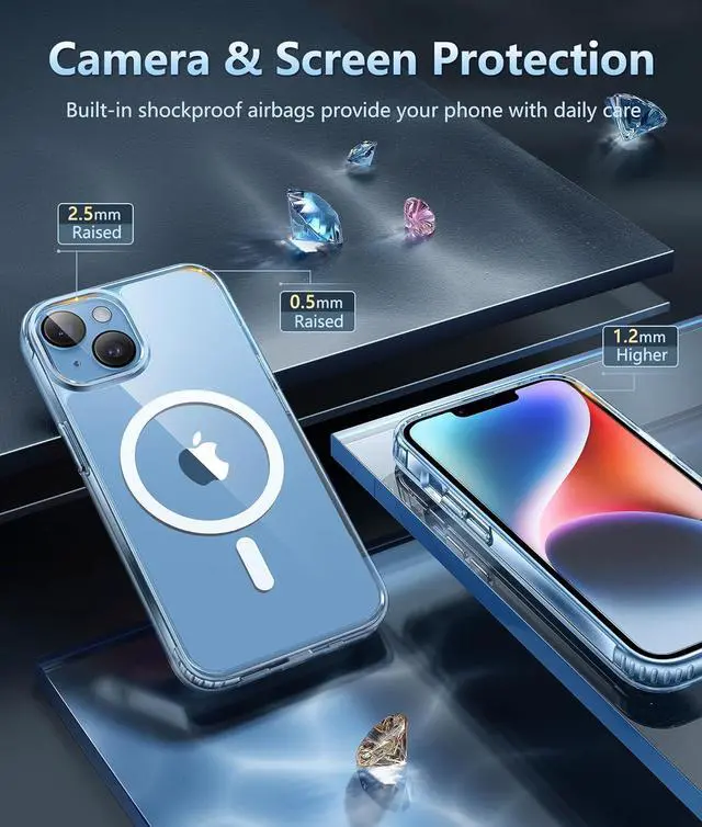 Alt view image 5 of 7 - for iPhone 14 Phone Case: iPhone 13 Phone Clear Case Magnetic Military Grade Drop Protection Anti Yellowing Cell Phone Cover - Rugged Shockproof Protective Bumper - 6.1 Inch (Clear)
