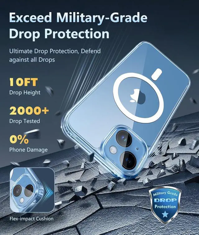 Alt view image 4 of 7 - for iPhone 14 Phone Case: iPhone 13 Phone Clear Case Magnetic Military Grade Drop Protection Anti Yellowing Cell Phone Cover - Rugged Shockproof Protective Bumper - 6.1 Inch (Clear)