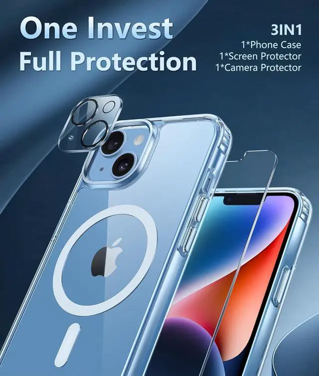 Alt view image 6 of 7 - for iPhone 14 Phone Case: iPhone 13 Phone Clear Case Magnetic Military Grade Drop Protection Anti Yellowing Cell Phone Cover - Rugged Shockproof Protective Bumper - 6.1 Inch (Clear)