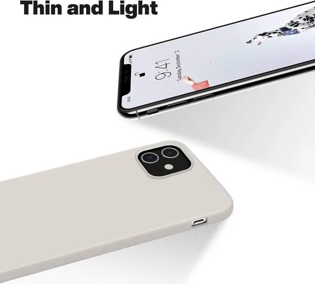 Alt view image 4 of 7 - OTOFLY Soft Silicone Designed for iPhone 12/12 Pro Case,[Military Grade Drop Protection] [Anti-Scratch Microfiber Lining] Shockproof Protective Phone Case Slim Thin Cover 6.1 inch,Stone