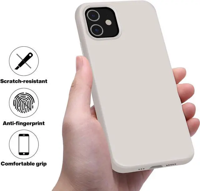 Alt view image 5 of 7 - OTOFLY Soft Silicone Designed for iPhone 12/12 Pro Case,[Military Grade Drop Protection] [Anti-Scratch Microfiber Lining] Shockproof Protective Phone Case Slim Thin Cover 6.1 inch,Stone