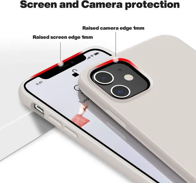 Alt view image 7 of 7 - OTOFLY Soft Silicone Designed for iPhone 12/12 Pro Case,[Military Grade Drop Protection] [Anti-Scratch Microfiber Lining] Shockproof Protective Phone Case Slim Thin Cover 6.1 inch,Stone