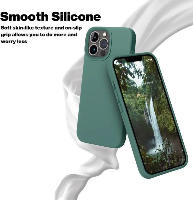 Alt view image 4 of 7 - for iPhone 13 Pro Case [Compatible with MagSafe] Full-Body Silicone Shockproof Slim Thin Phone Case for iPhone 13 Pro 6.1 inch (Midnight Green)