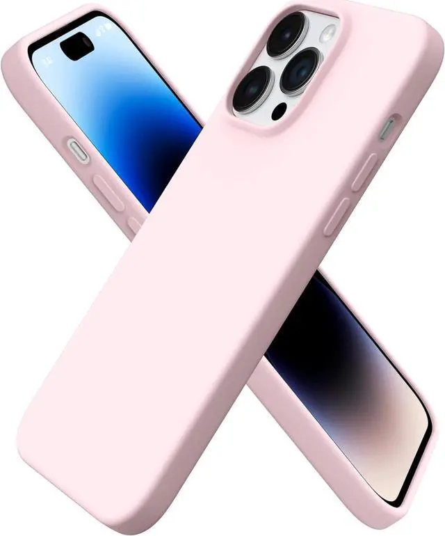 Main image of Compatible with iPhone 14 Pro Max Case 6.7 Slim Liquid Silicone 3 Layers Full Covered Soft Gel Rubber Phone Case Protective Cover with Microfiber Lining 6.7 inch-Chalk Pink