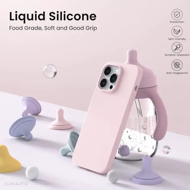 Alt view image 3 of 7 - Compatible with iPhone 14 Pro Case 6.1 Slim Liquid Silicone 3 Layers Full Covered Soft Gel Rubber Phone Case Protective Cover with Microfiber Lining 6.1 inch-Chalk Pink