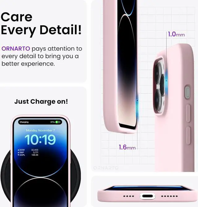 Alt view image 5 of 7 - Compatible with iPhone 14 Pro Max Case 6.7 Slim Liquid Silicone 3 Layers Full Covered Soft Gel Rubber Phone Case Protective Cover with Microfiber Lining 6.7 inch-Chalk Pink