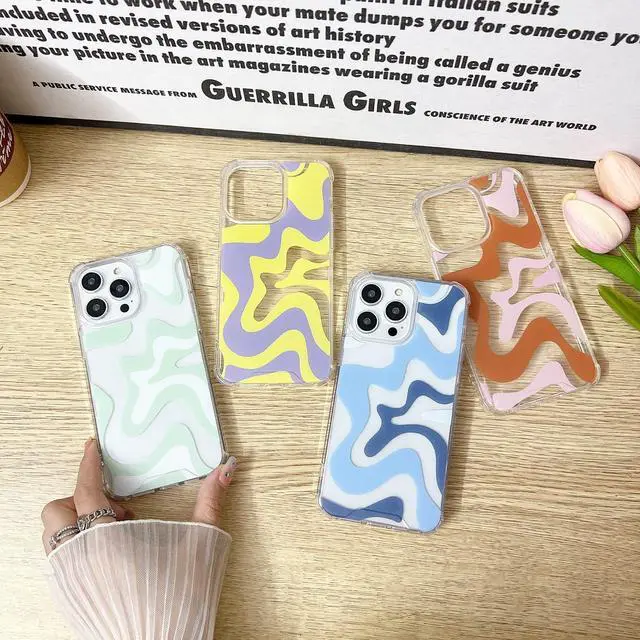 Alt view image 2 of 7 - Compatible with iPhone 14 / iPhone 13 Phone Case, Cute Art Wavy Painted for Women Girls, Soft TPU Edge PC Back Protective Shockproof Phone Case-Blue (iPhone 14 / iPhone 13)