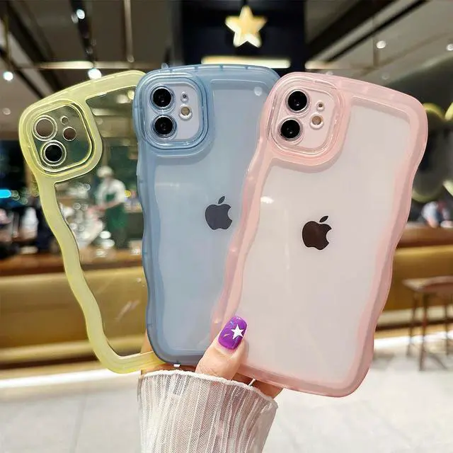 Alt view image 6 of 7 - Compatible with iPhone 12 Mini Case 5.4" 2020, Cute Kawaii Curly Wave Frame Shape Soft Silicone Shockproof Protective Phone Case for Women Girls, Clear/Pink