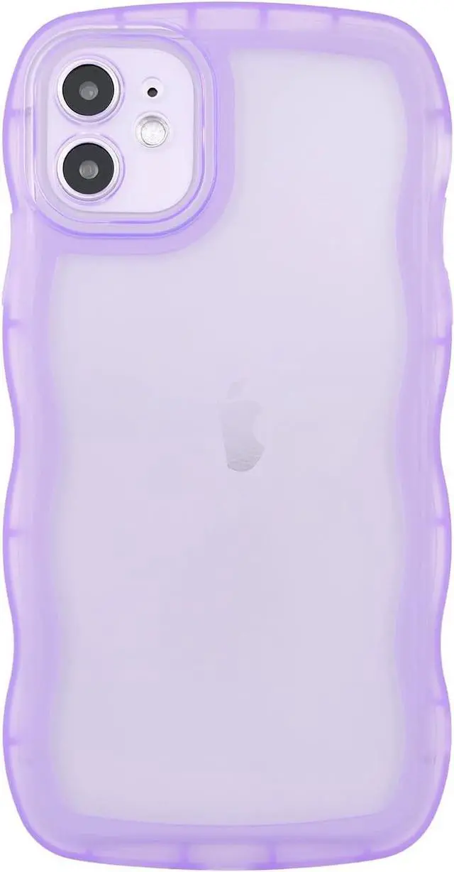 Main image of Compatible with iPhone 12 Mini Case 5.4" 2020, Cute Kawaii Curly Wave Frame Shape Soft Silicone Shockproof Protective Phone Case for Women Girls, Clear/Purple
