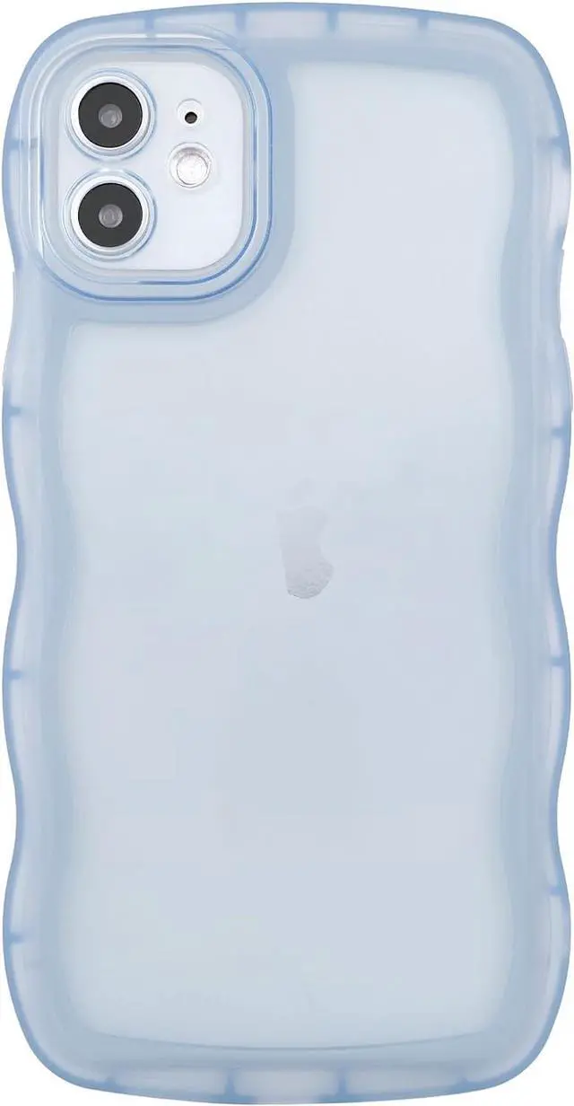 Main image of Compatible with iPhone 12 Mini Case 5.4" 2020, Cute Kawaii Curly Wave Frame Shape Soft Silicone Shockproof Protective Phone Case for Women Girls, Clear/Blue