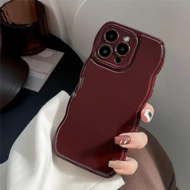 Alt view image 2 of 5 - Phone Case for iPhone 13 Case,Simple Wave Design Wavy Frame Soft Silicone Aesthetic Phone Case for iPhone 13 Phone Case,Wine Red