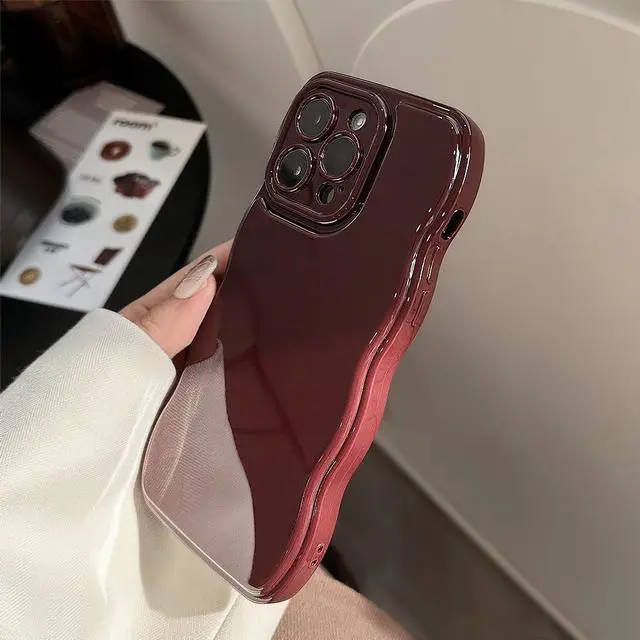 Alt view image 4 of 5 - Phone Case for iPhone 13 Case,Simple Wave Design Wavy Frame Soft Silicone Aesthetic Phone Case for iPhone 13 Phone Case,Wine Red