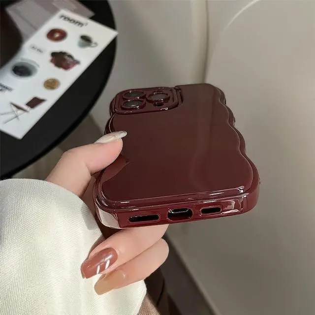 Alt view image 5 of 5 - Phone Case for iPhone 13 Case,Simple Wave Design Wavy Frame Soft Silicone Aesthetic Phone Case for iPhone 13 Phone Case,Wine Red