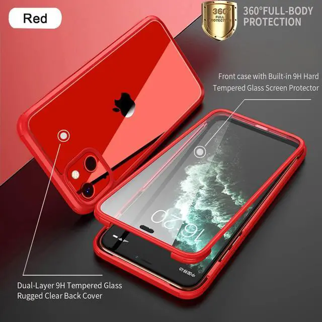 Alt view image 2 of 7 - UBUNU for iPhone 13 Case with Screen Protector Built in Tempered Glass 2024 Upgraded Dual Layer Full Body Protective Clear Phone Case for iPhone 13 6.1 inch, Red