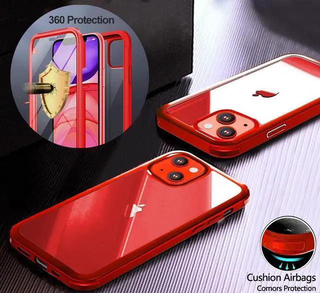 Alt view image 3 of 7 - UBUNU for iPhone 13 Case with Screen Protector Built in Tempered Glass 2024 Upgraded Dual Layer Full Body Protective Clear Phone Case for iPhone 13 6.1 inch, Red