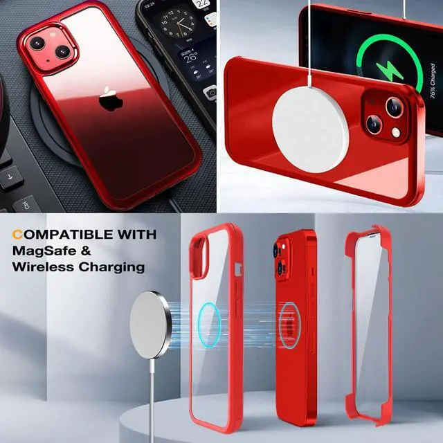 Alt view image 5 of 7 - UBUNU for iPhone 13 Case with Screen Protector Built in Tempered Glass 2024 Upgraded Dual Layer Full Body Protective Clear Phone Case for iPhone 13 6.1 inch, Red