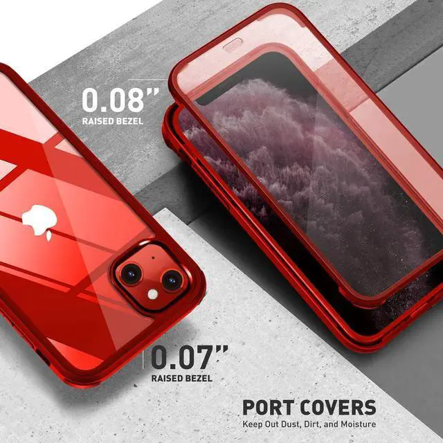 Alt view image 7 of 7 - UBUNU for iPhone 13 Case with Screen Protector Built in Tempered Glass 2024 Upgraded Dual Layer Full Body Protective Clear Phone Case for iPhone 13 6.1 inch, Red