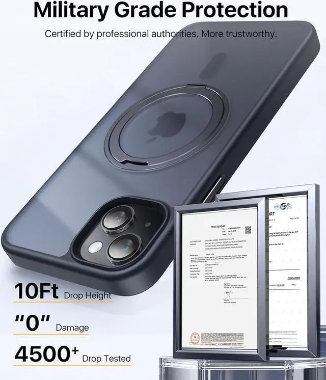 Alt view image 7 of 7 - andobil for iPhone 15 Case [360° Ring Stand] [Compatible with Magsafe] Military Drop Protection Slim Magnetic iPhone 15 Phone Case for Men Women- Easy-Relax Series- Matte Black