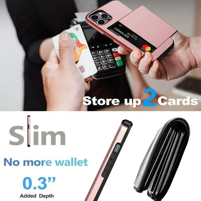 Alt view image 2 of 7 - for iPhone 15 Pro Wallet Case with Card Holder + 2 Tempered Glass Screen Protector, Heavy Duty Protective Dual Layer Shockproof Hidden Card Slot Slim Case Women Men 6.1 inch (Rose Gold)