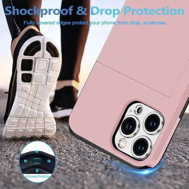 Alt view image 5 of 7 - for iPhone 15 Pro Wallet Case with Card Holder + 2 Tempered Glass Screen Protector, Heavy Duty Protective Dual Layer Shockproof Hidden Card Slot Slim Case Women Men 6.1 inch (Rose Gold)