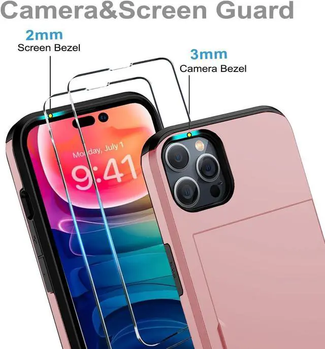 Alt view image 4 of 7 - for iPhone 15 Pro Wallet Case with Card Holder + 2 Tempered Glass Screen Protector, Heavy Duty Protective Dual Layer Shockproof Hidden Card Slot Slim Case Women Men 6.1 inch (Rose Gold)