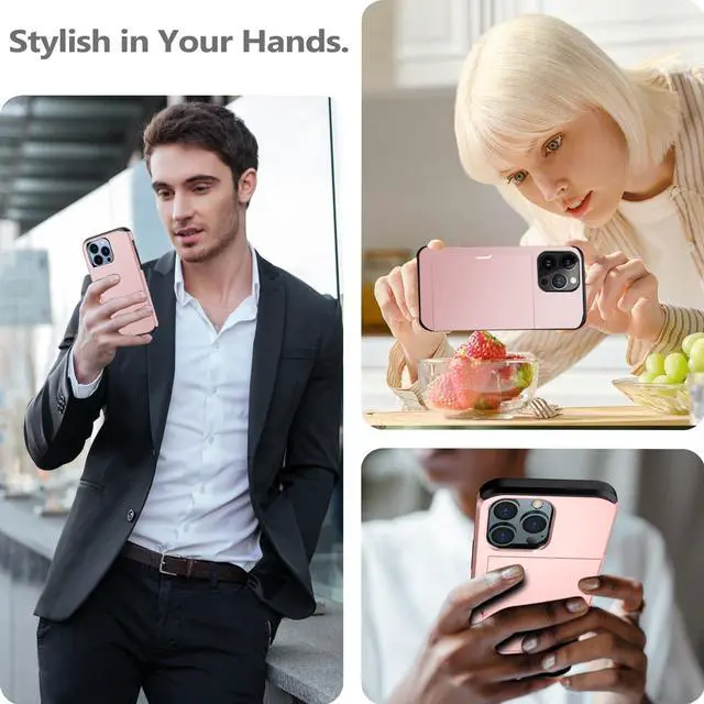 Alt view image 6 of 7 - for iPhone 15 Pro Wallet Case with Card Holder + 2 Tempered Glass Screen Protector, Heavy Duty Protective Dual Layer Shockproof Hidden Card Slot Slim Case Women Men 6.1 inch (Rose Gold)