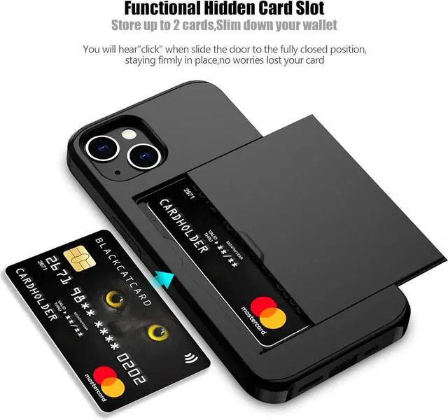 Alt view image 2 of 7 - for iPhone 14 Case with Card Holder Heavy Duty Protective Dual Layer Shockproof Hidden Card Slot Slim Wallet Case for iPhone 14 for Women&Men(Black)