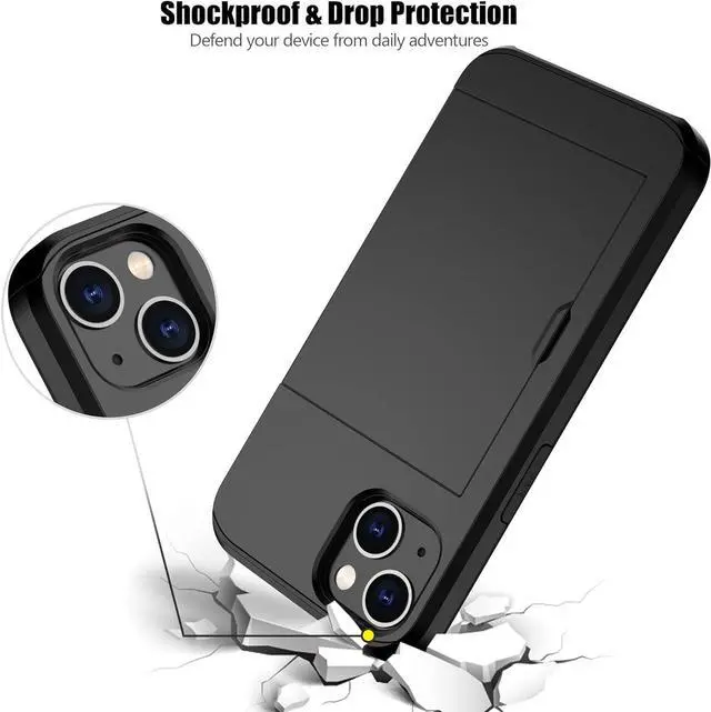 Alt view image 5 of 7 - for iPhone 14 Case with Card Holder Heavy Duty Protective Dual Layer Shockproof Hidden Card Slot Slim Wallet Case for iPhone 14 for Women&Men(Black)