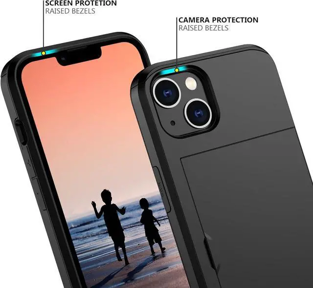 Alt view image 4 of 7 - for iPhone 14 Case with Card Holder Heavy Duty Protective Dual Layer Shockproof Hidden Card Slot Slim Wallet Case for iPhone 14 for Women&Men(Black)
