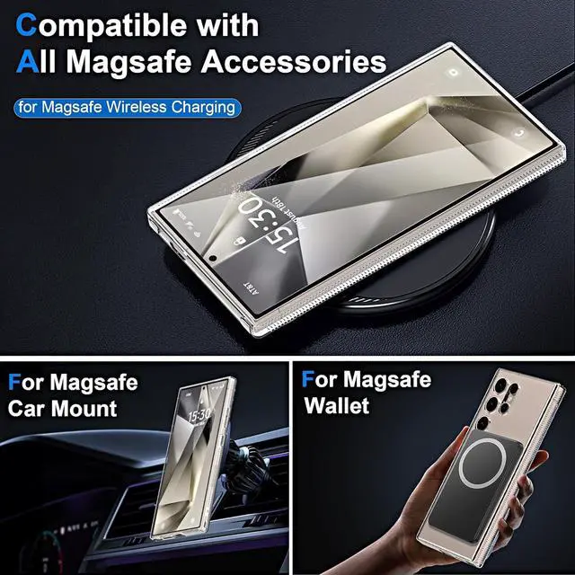 Alt view image 6 of 7 - for Galaxy S24 Ultra Case [Magsafe Compatible] [Non-Yellowing] Drop Protection, Hard Back Cover Shockproof Edge Slim Phone Case Designed for Samsung Galaxy S24 Ultra Clear